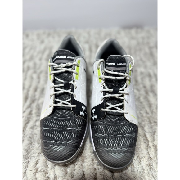 Under Armour Golf Shoes Boys Youth Size 6 White Black Lime Green Spiked Cleats - Picture 7 of 10